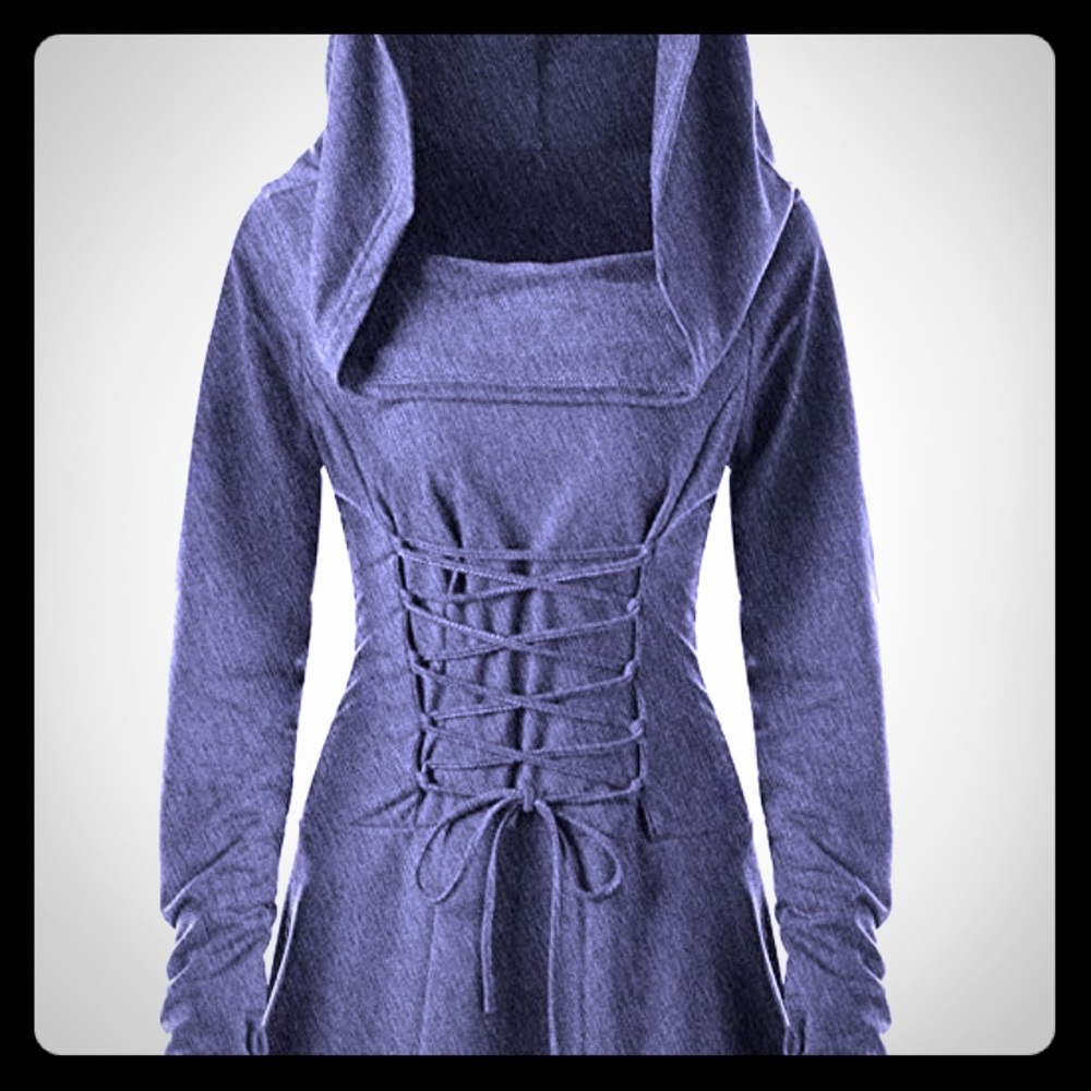 Hooded Robe lace up high low dress small